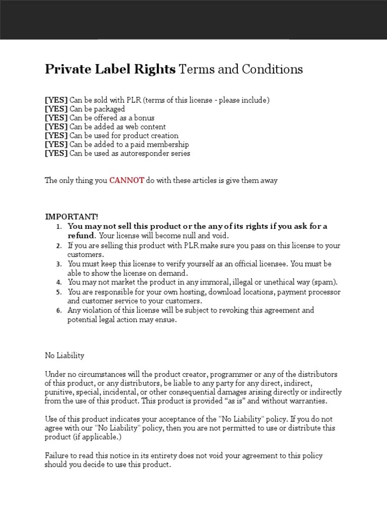 PLR Terms And Conditions | PDF