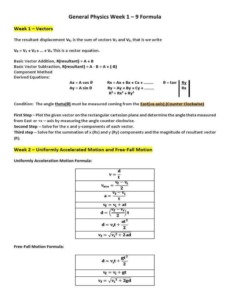 General Physics Summary Of Formulas | PDF | Torque | Potential Energy