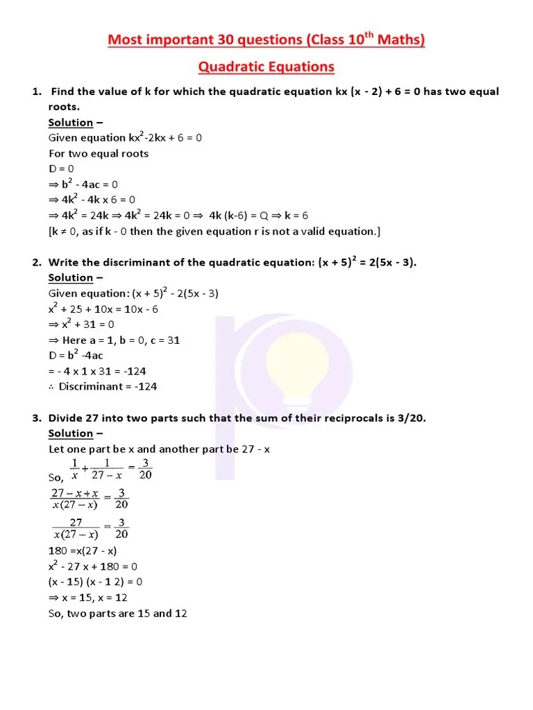 Quadratic Equations | PDF | Rectangle | Quadratic Equation