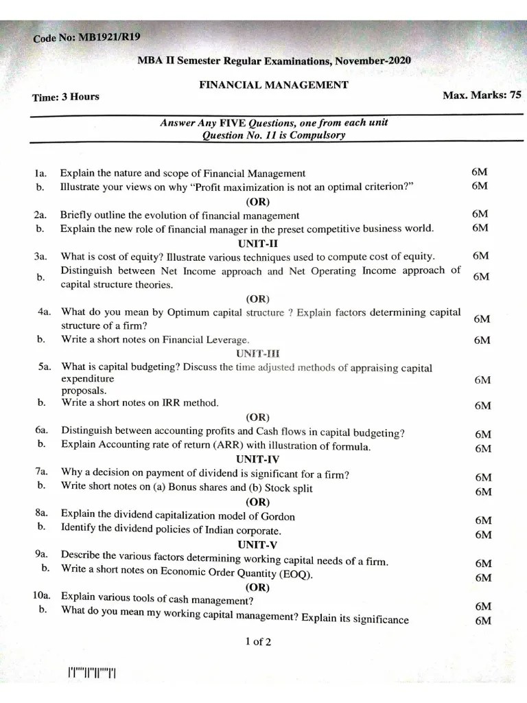 Mba Ii Sem Exam Previous Question Paper Nov 2020 | PDF