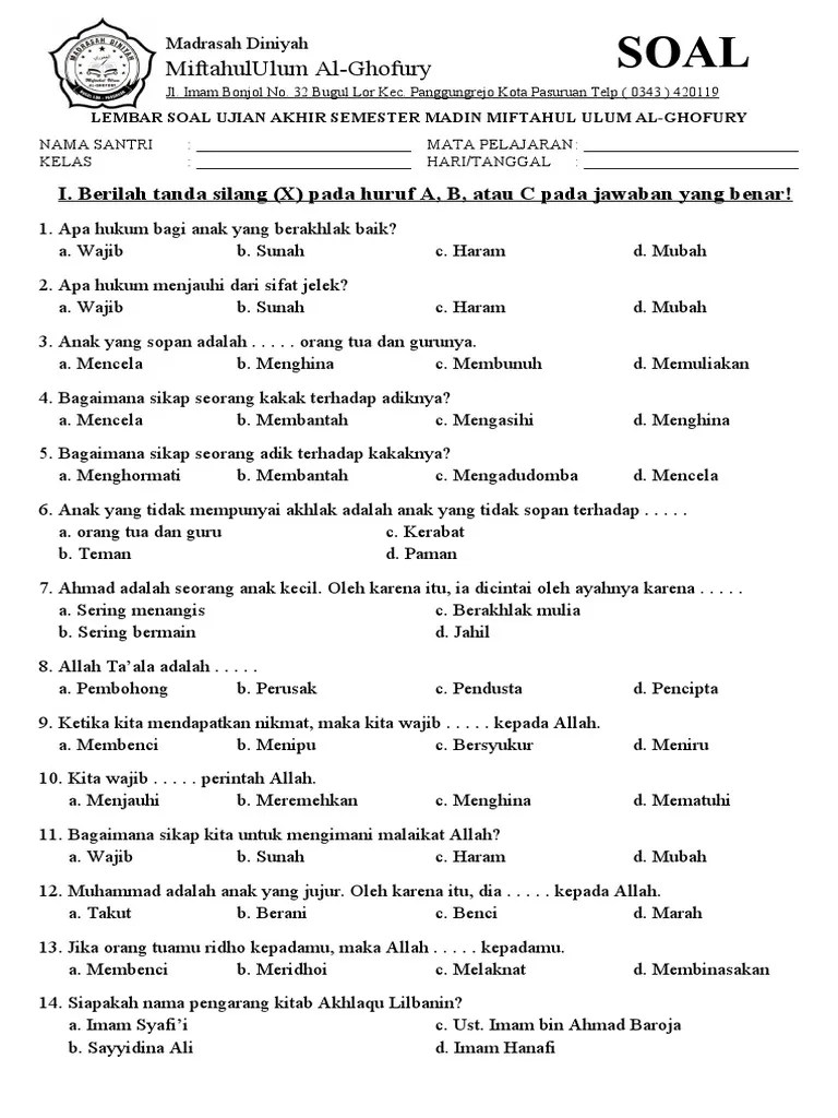 Lembar Soal Ujian Akhir Semester Siap Print | PDF