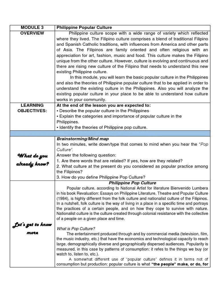 MODULE 3 - Philippine Pop Culture | PDF | Popular Culture | News