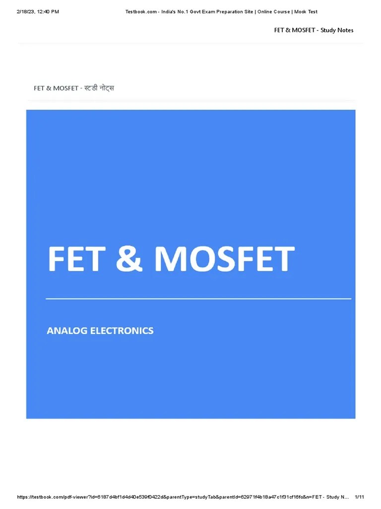 5.fet & Mosfet | PDF | Field Effect Transistor | Physical Sciences