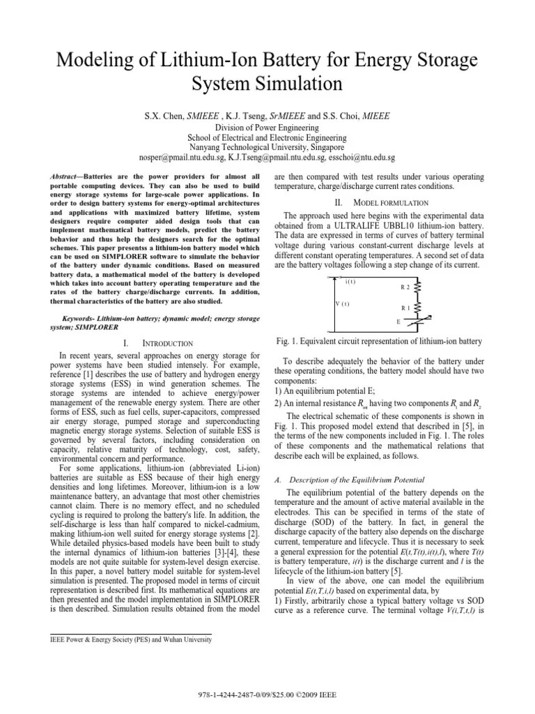 Modeling Of Lithium-Ion Battery For Energy Storage System Simulation ...