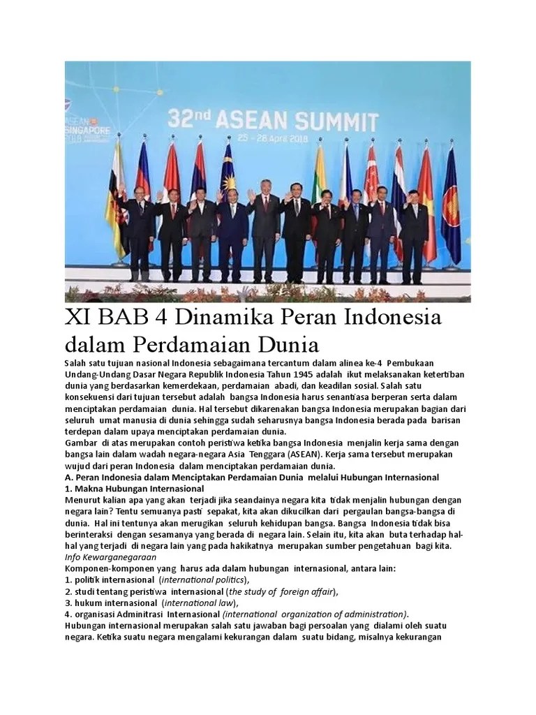 XI BAB 4 Dinamika Peran Indonesia Dalam Perdamaian Dunia | PDF