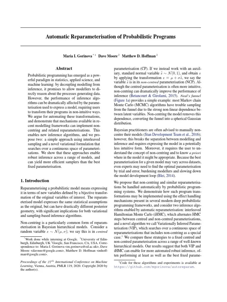 Automatic Reparameterisation Of Probabilistic Programs | PDF ...