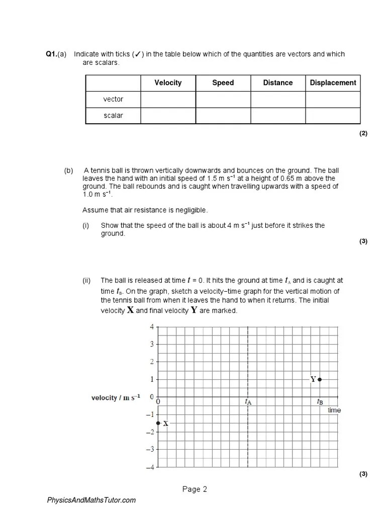 Motion Along A Straight Line QP | PDF | Velocity | Force