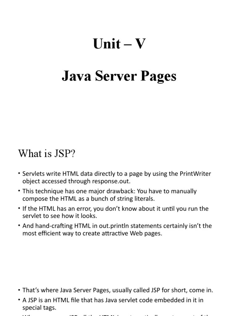 Unit V - Java Server Pages | PDF | Object Oriented Programming ...