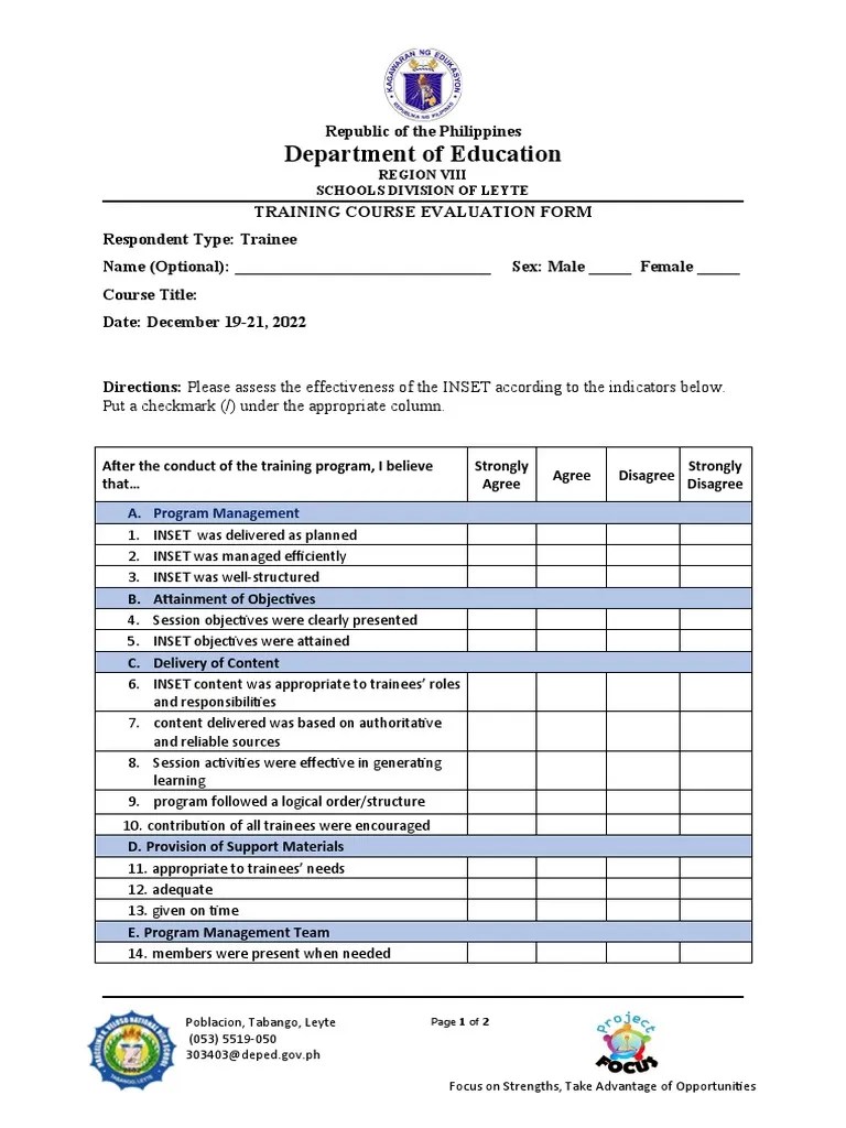 INSET M&E Evaluation Form | Download Free PDF | Leadership | Behavioural Sciences