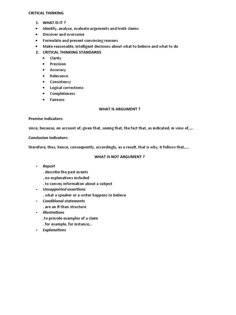 Critical Thinking | PDF | Argument | Philosophical Methodology