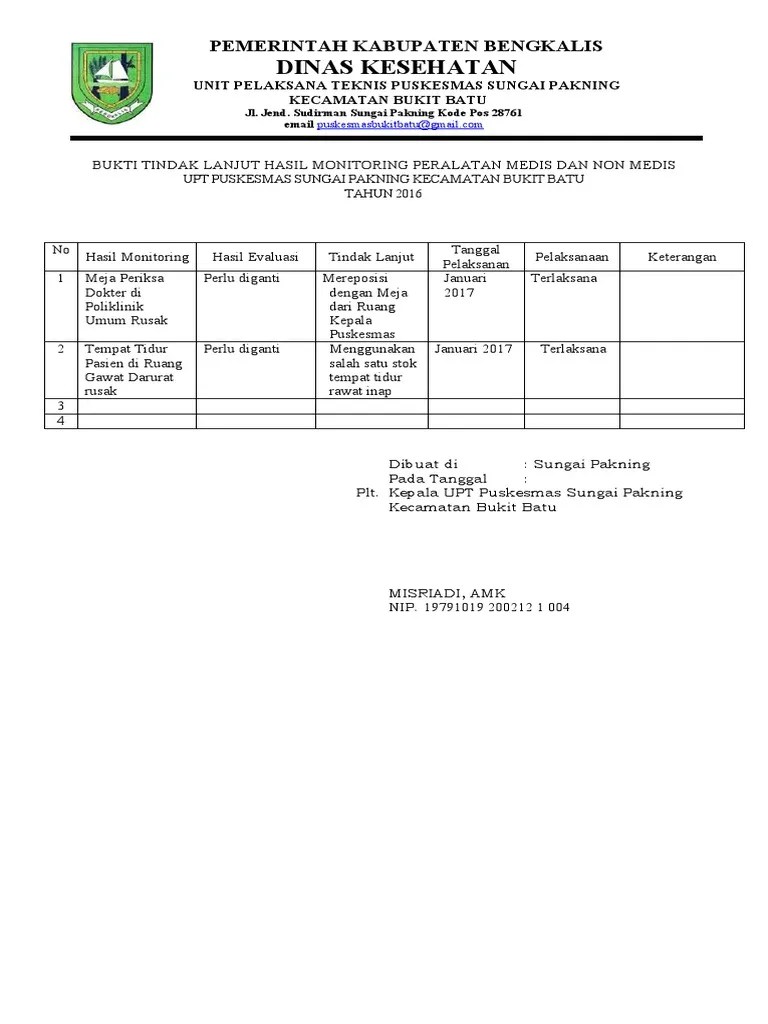 2.1.5.5. Bukti Tindak Lanjut Monitoring Peralatan Medis Dan Non Medis | PDF