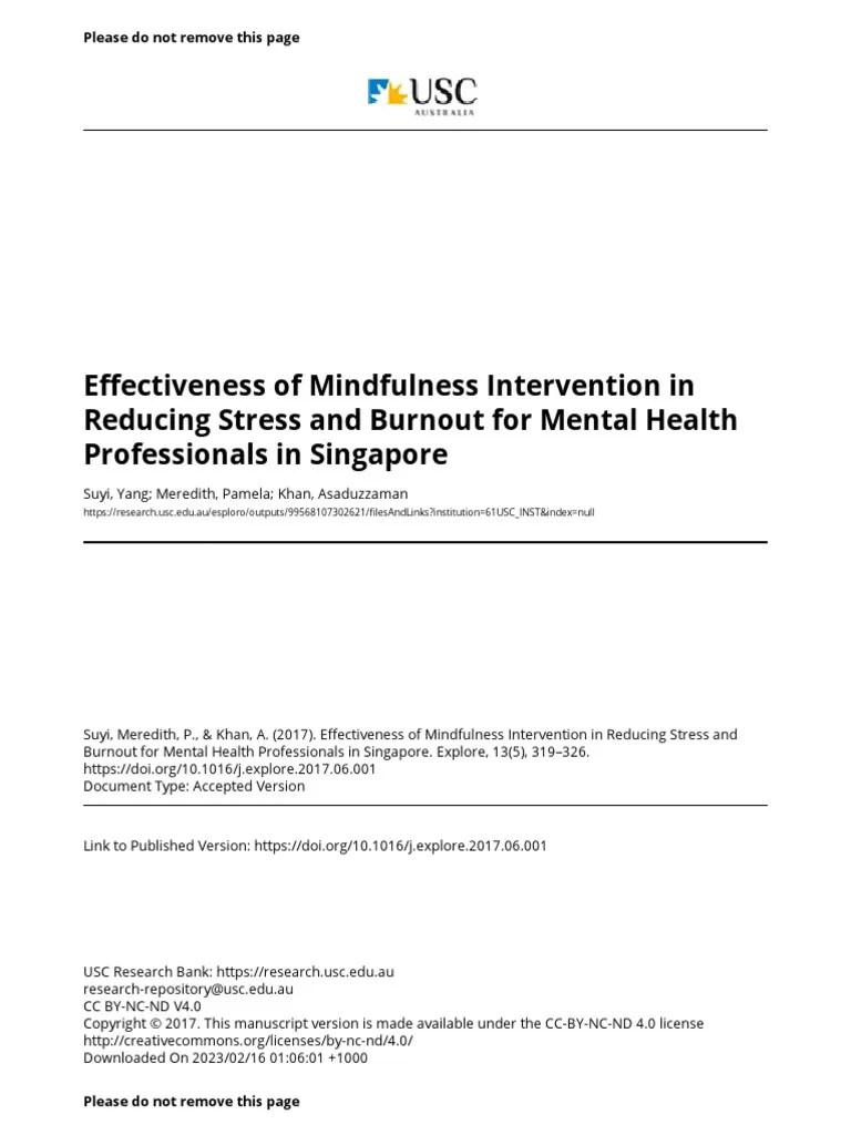Effectiveness Of Mindfulness Intervention In Reducing Stress And ...