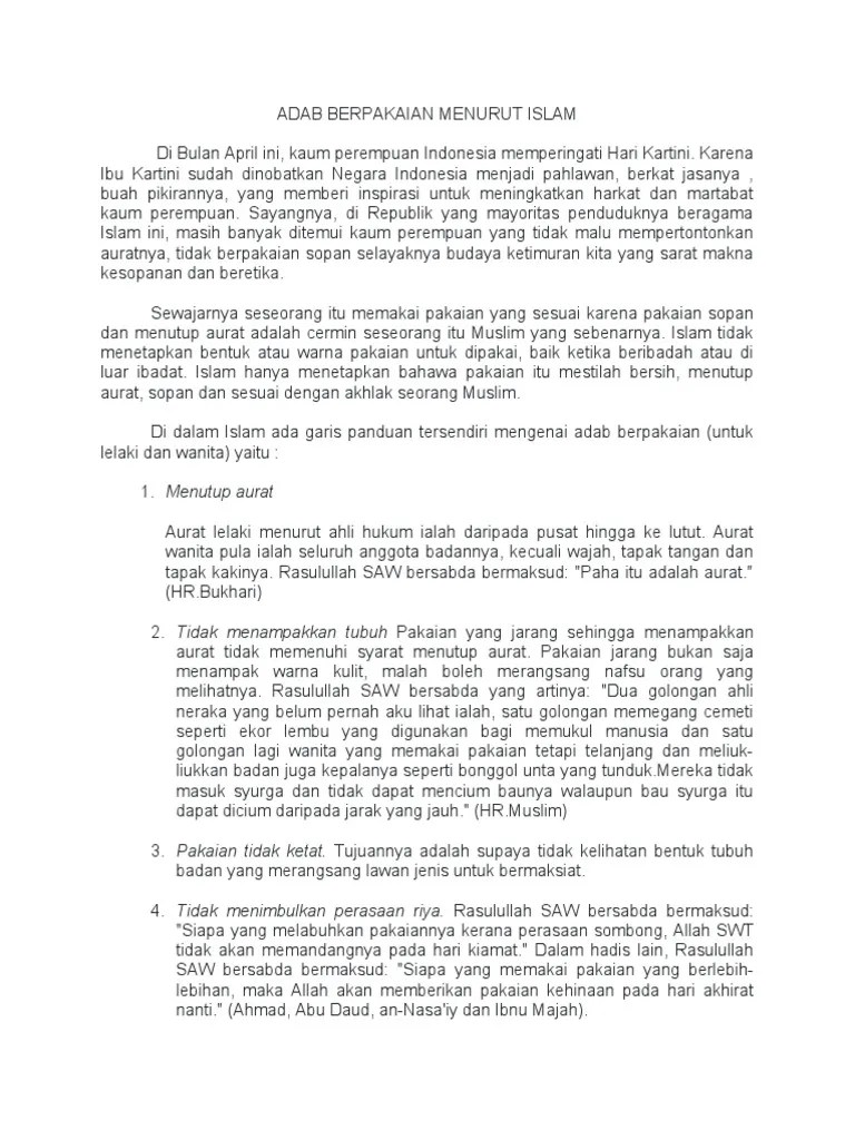 Adab Berpakaian Menurut Islam | PDF