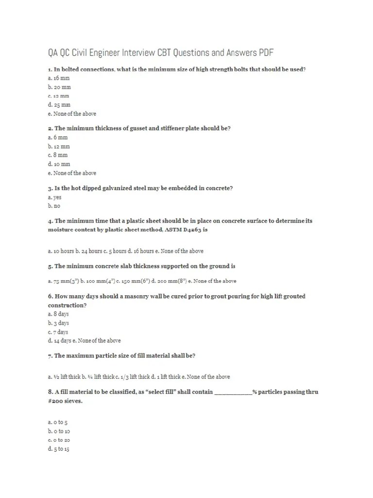 Qa QC Interview Questions | PDF | Concrete | Physical Sciences