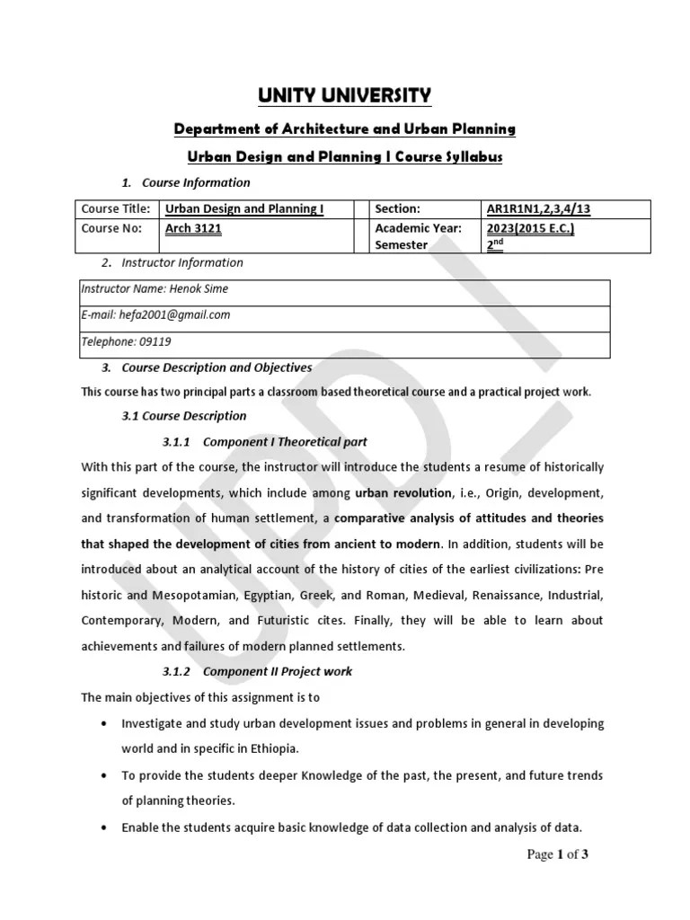 UDP I Course Syllabus 2023 | PDF | Urban Planning | Theory