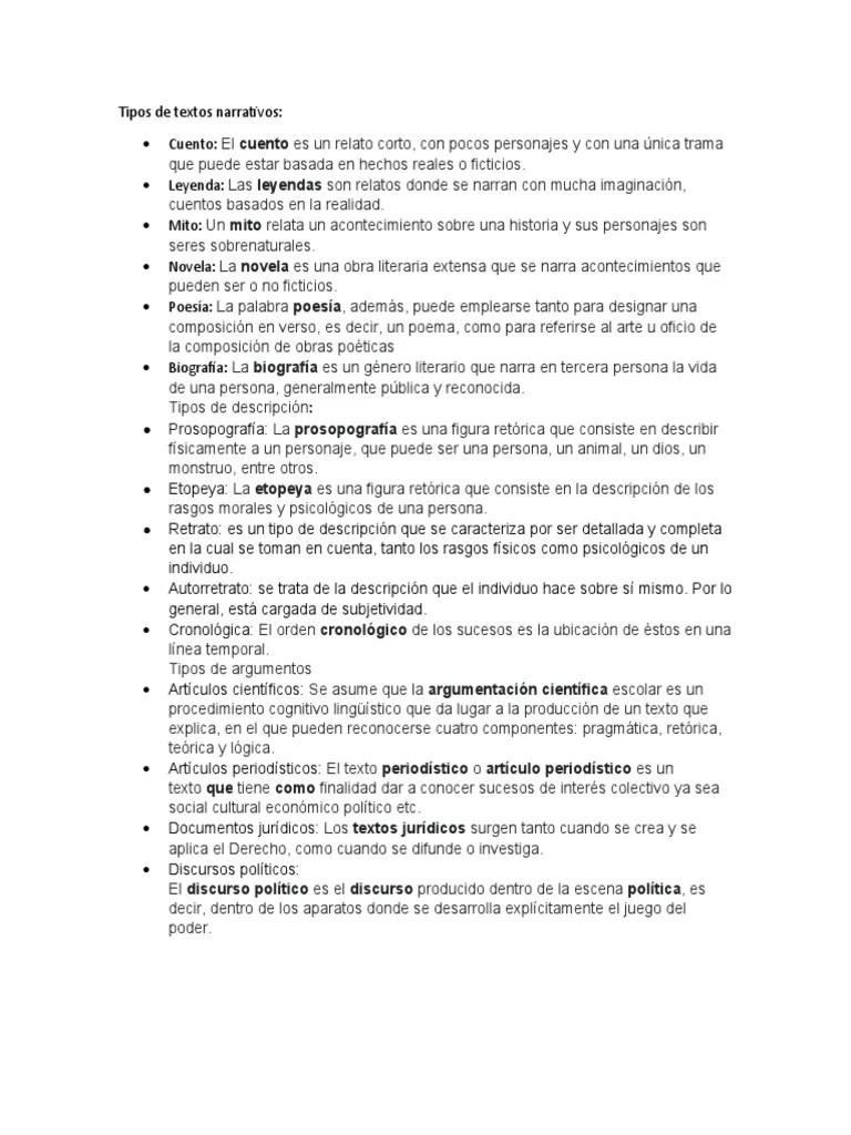 Tipos De Textos Narrativos | PDF | Poesía | Cuentos