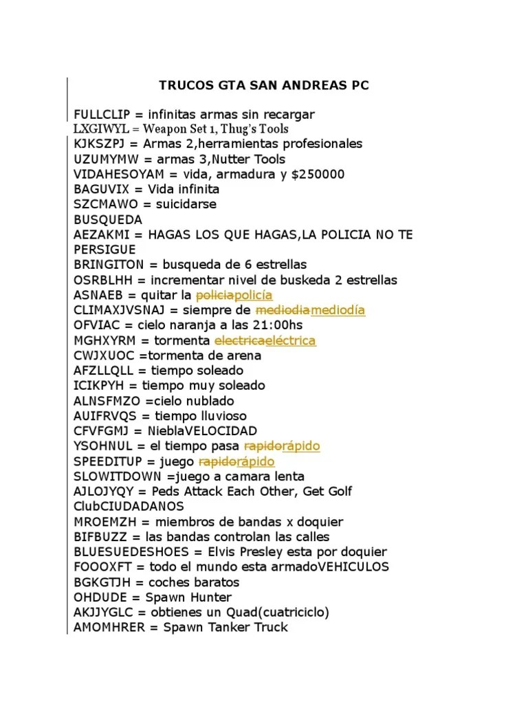 Trucos Para GTA San Andreas PC PDF 1