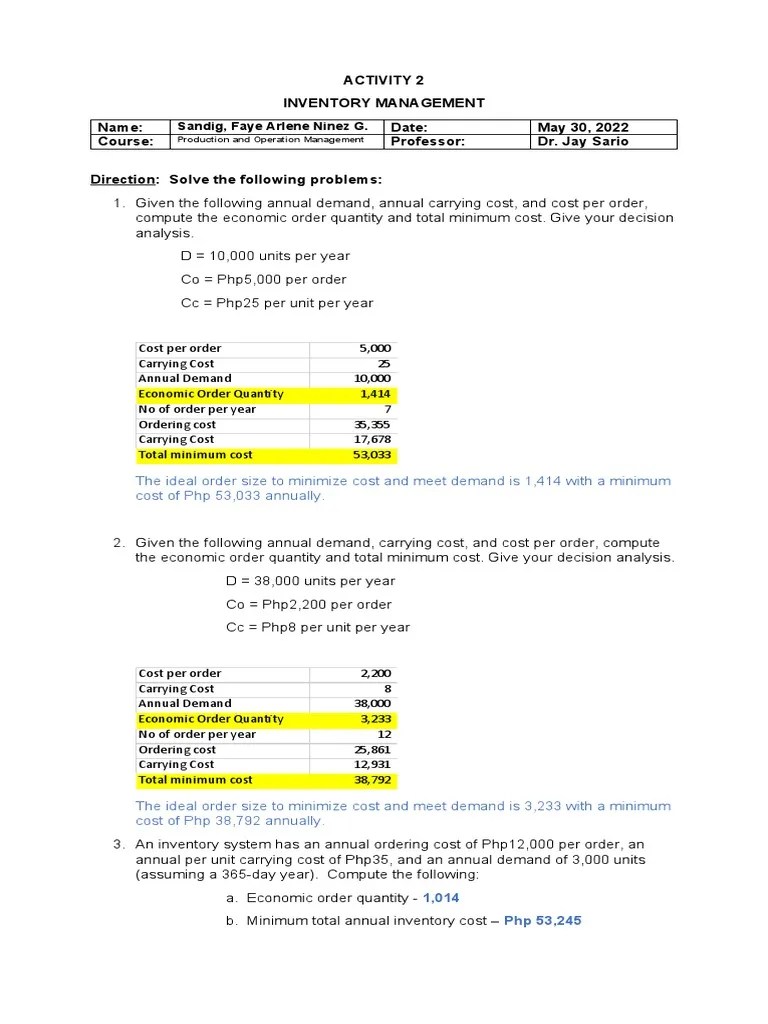 Activity 2 - Inventory Management | PDF | Systems Analysis | Financial Accounting