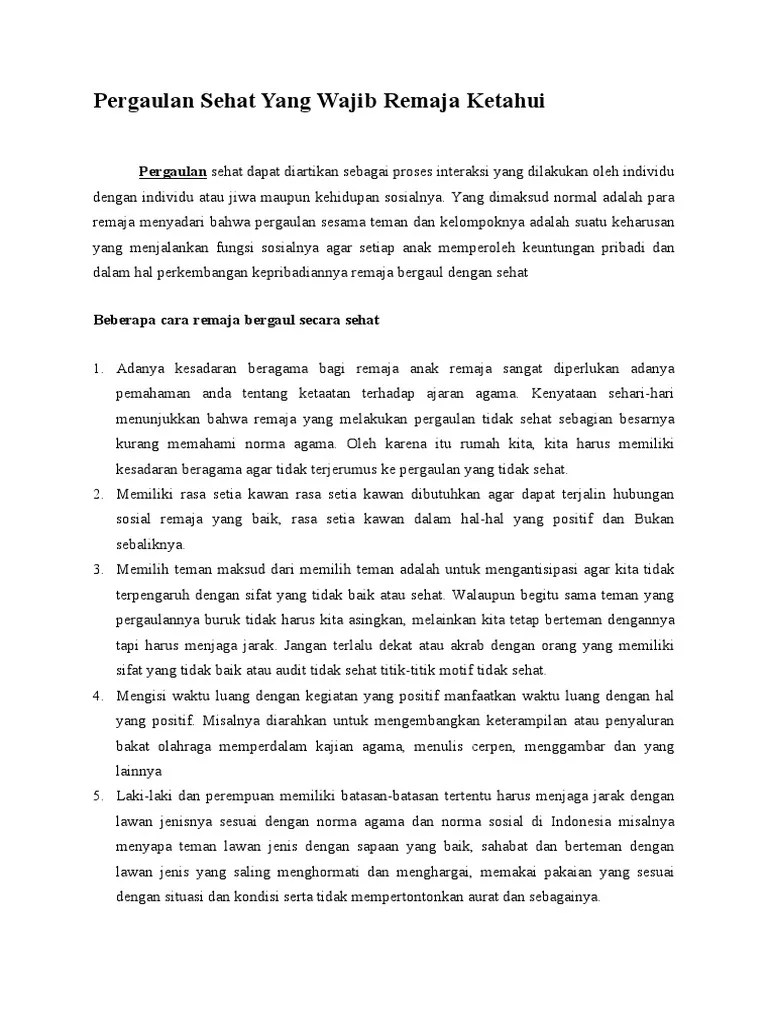 Pergaulan Sehat Yang Wajib Remaja Ketahui | PDF
