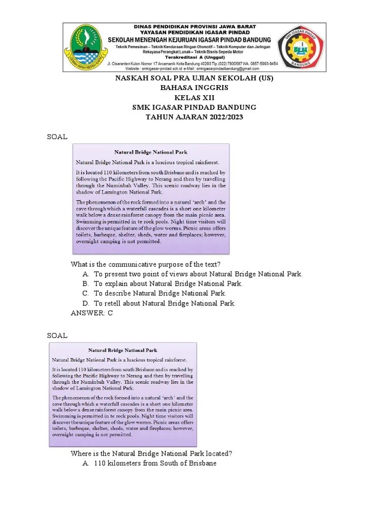 Naskah Soal Pra Ujian Sekolah Xii 2023 | PDF | Tire