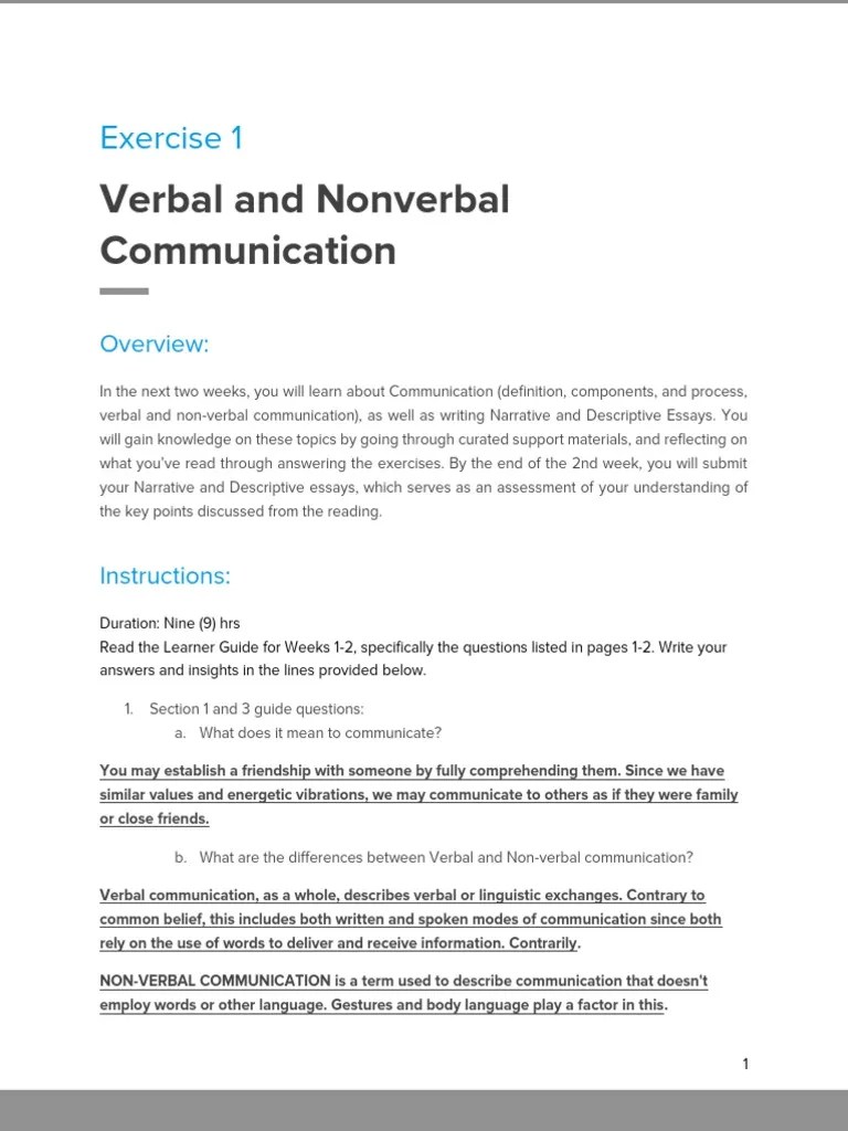 AC - Exercise 1 - Verbal And Nonverbal Communication - Carrasco - LorenCarl | PDF ...