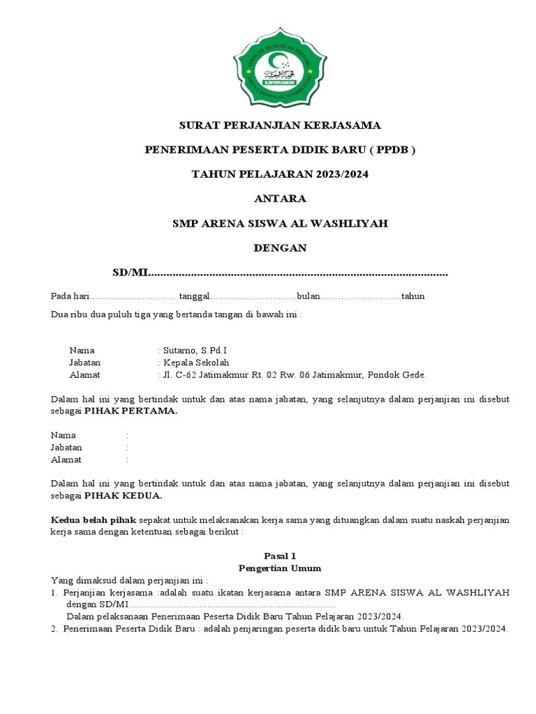 Surat Perjanjian Kerjasama Mou | PDF