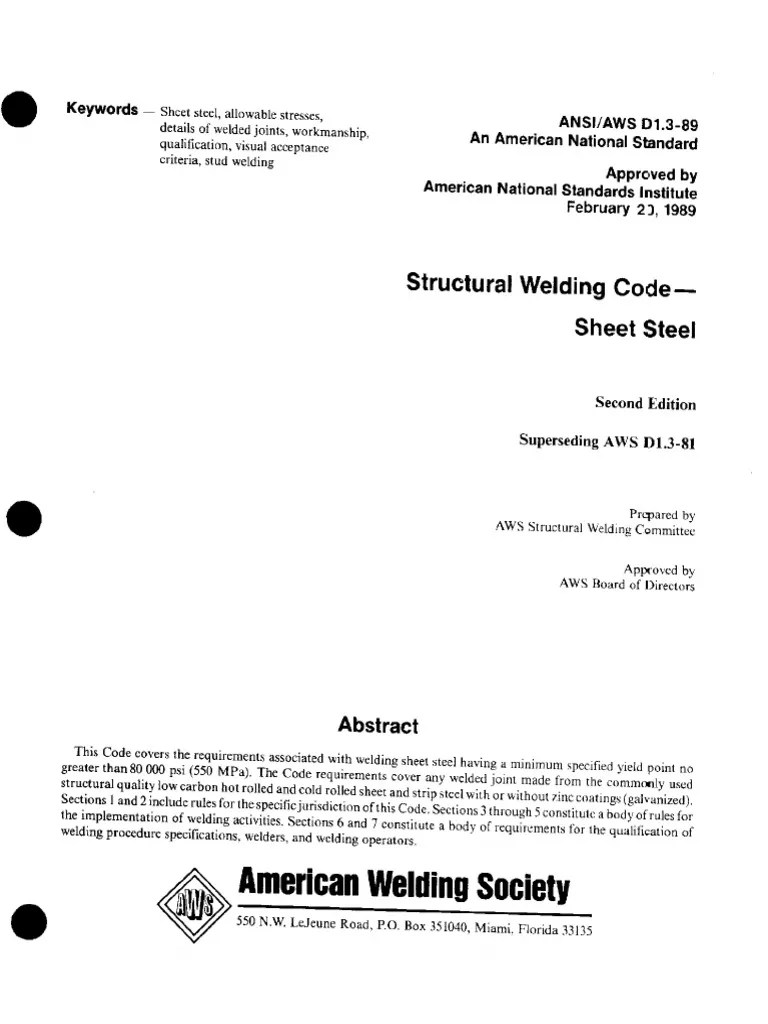 Ansi-Aws D1.3 1989 | PDF