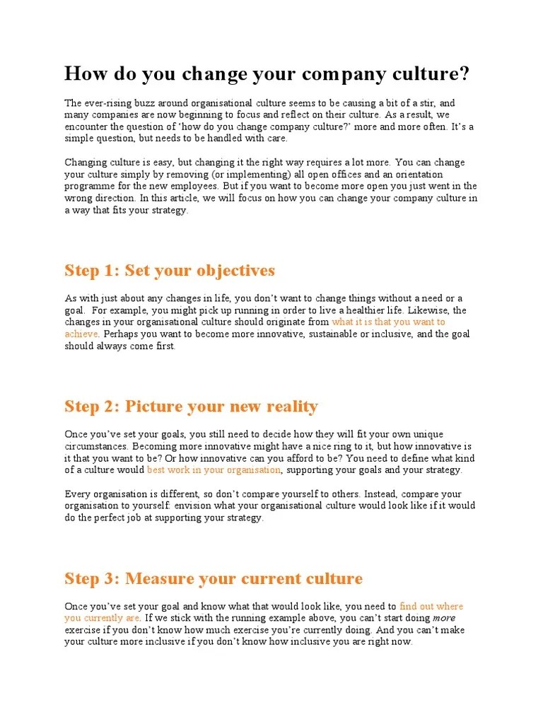 How Do You Change Your Company Culture | PDF | Leadership ...