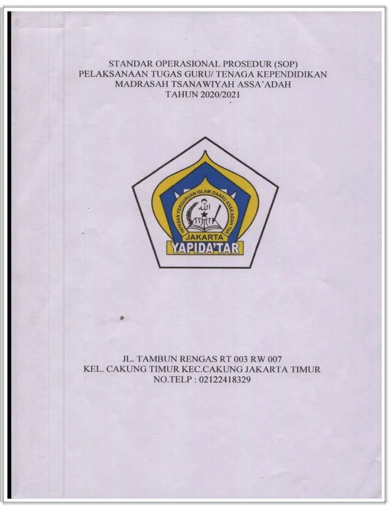 STANDAR OPERASIONAL PROSEDUR (SOP) PELAKSANAAN TUGAS GURU - TENAGA KEPENDIDIKAN MADRASAH ...
