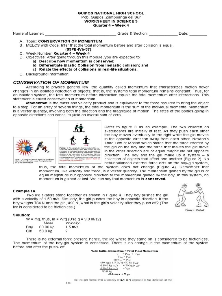 Worksheet Week 3 | PDF | Collision | Momentum