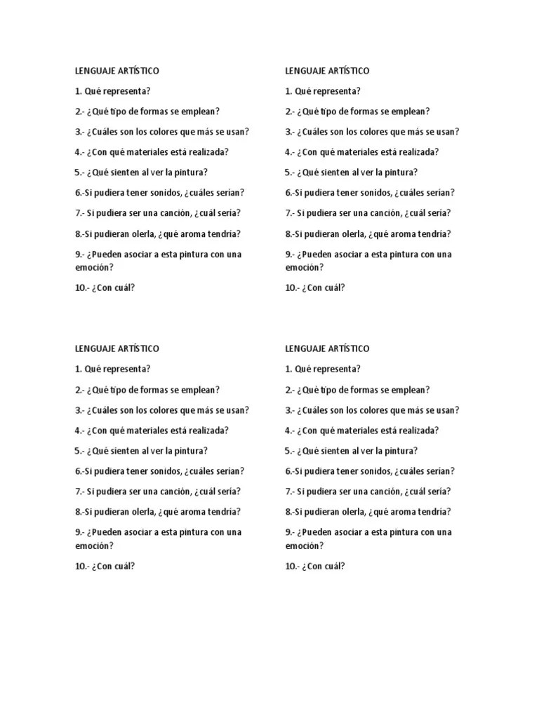 Lenguaje Artístico Preguntas | PDF
