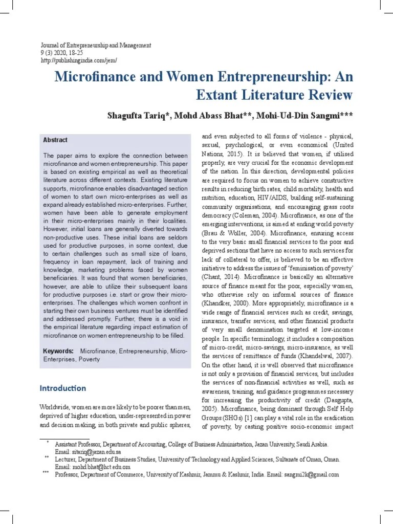 Microfinance And Women Entrepreneurship | PDF | Microfinance ...