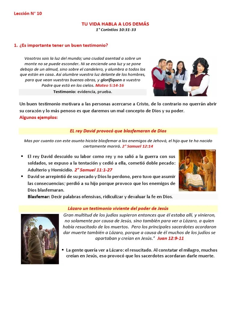 Lecc 10 El Testimonio De Tu Vida | PDF | Jesús | Iglesia Cristiana