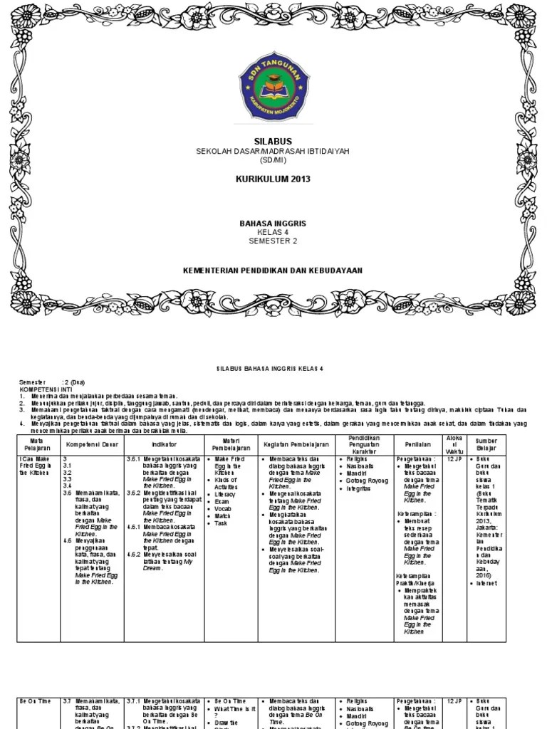 Silabus Bahasa Inggris Kelas 4 SEM 2 | PDF