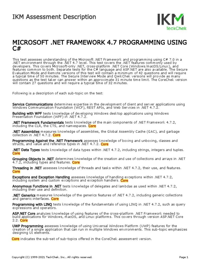 Microsoft .Net Framework 4.7 Programming Using C | PDF | C Sharp ...