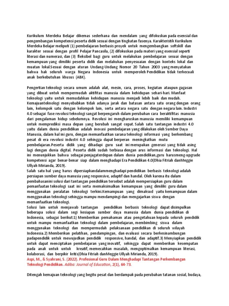 Teknologi Dalam Implementasi Kurikulum Merdeka | PDF