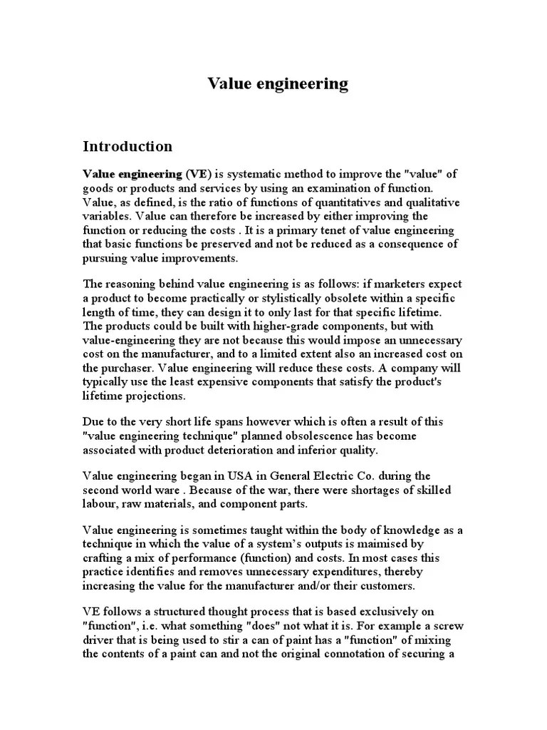 Value Engineering | PDF | Analysis | Business Process