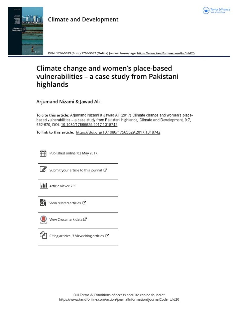 Climate Change And Women S Place Based Vulnerabilities A Case Study From Pakistani Highlands ...