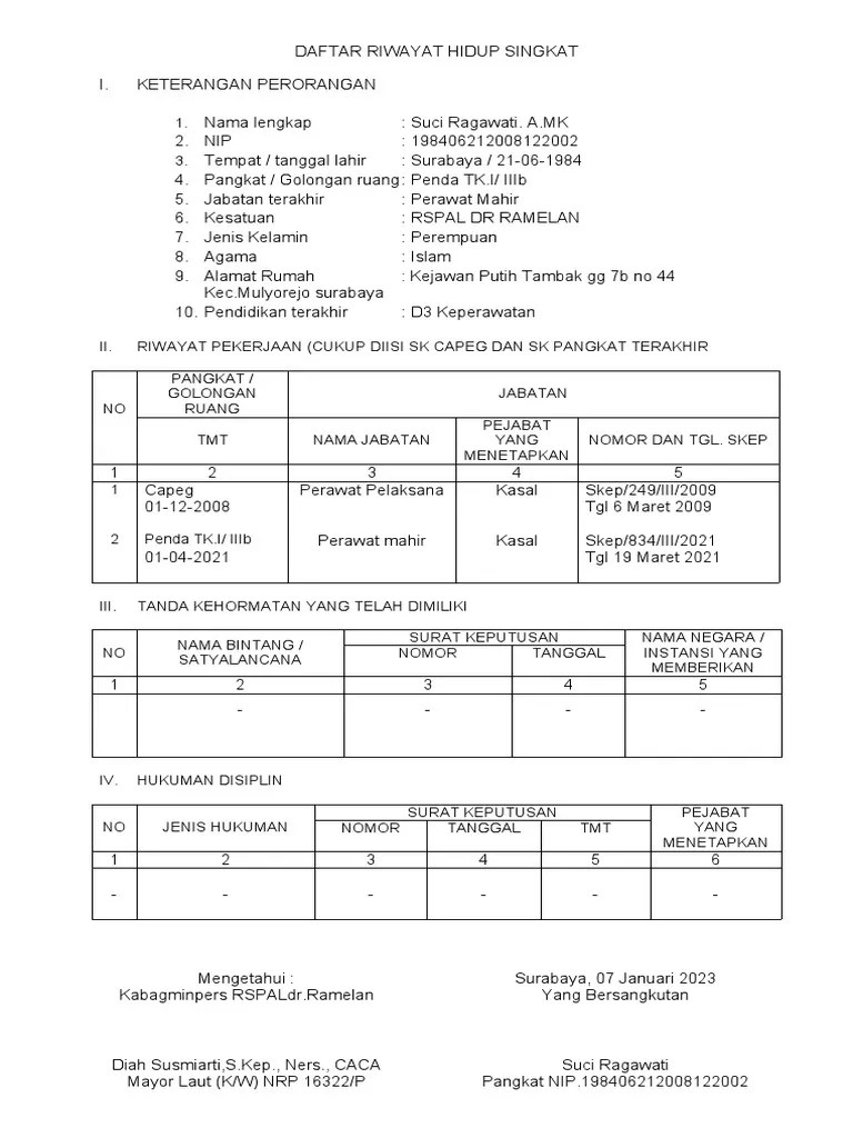 Blangko Riwayat Hidup Kosongan | PDF