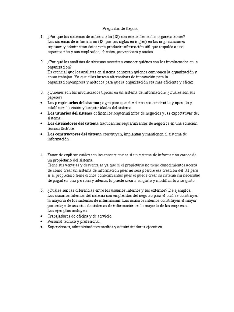 Preguntas Analisis Y Diseño | PDF | Software | Sistema De Informacion
