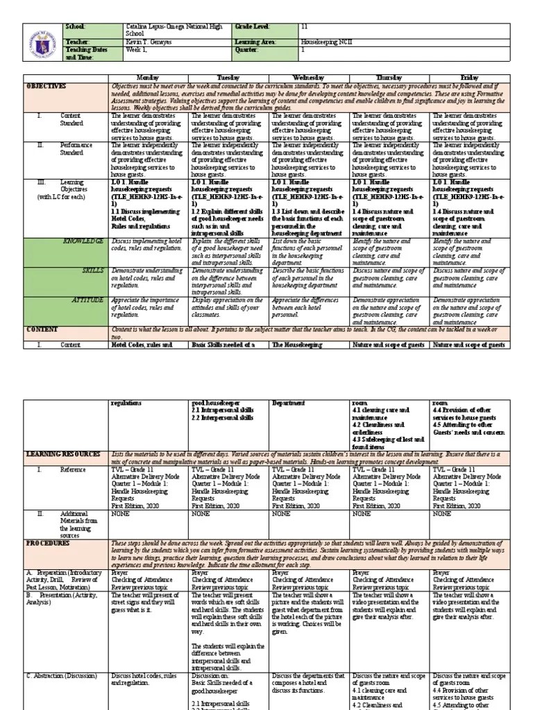 Q1 Housekeeping Week1 | PDF | Learning | Teachers