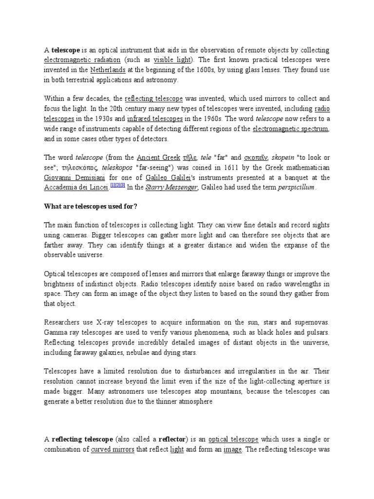 Telescope | PDF | Spectroscopy | Telescope