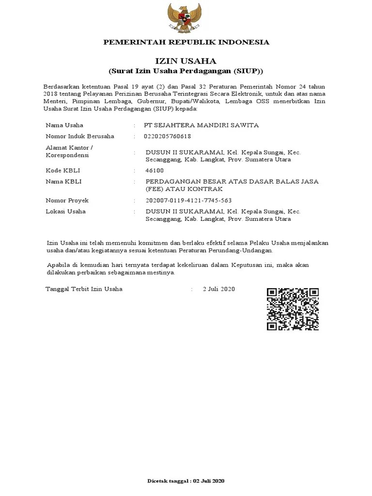 Contoh Surat Izin Usaha Perdagangan Siup | PDF