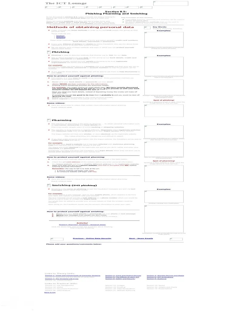 IGCSE ICT - Phishing, Pharming And Smishing | PDF | Phishing | Digital ...