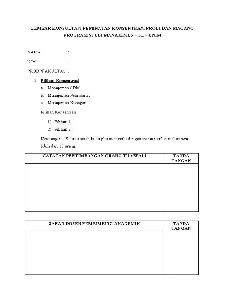 Lembar Konsultasi Peminatan Konsentrasi Prodi Dan Magang | PDF