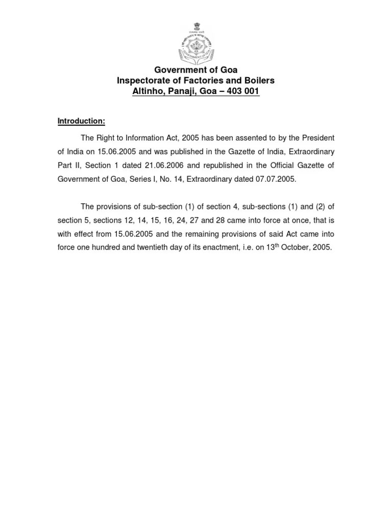Information Under Section 4 Of The RTI Act 2005 | Download Free PDF | Occupational Safety And ...