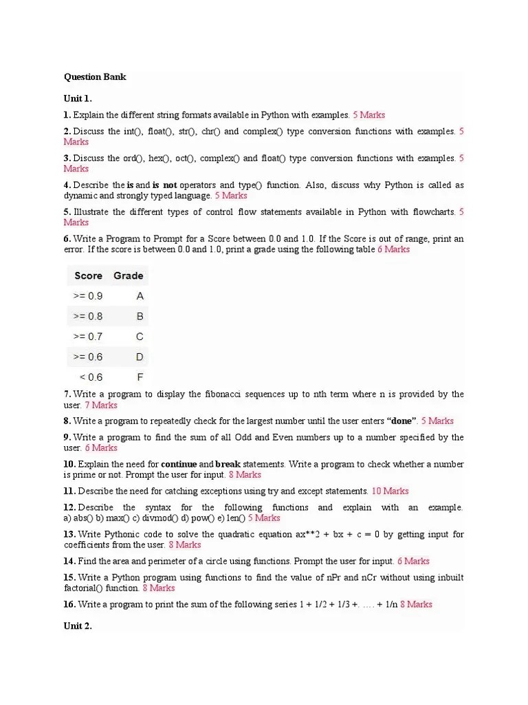 Python Question Bank | PDF | Computer File | Python (Programming Language)