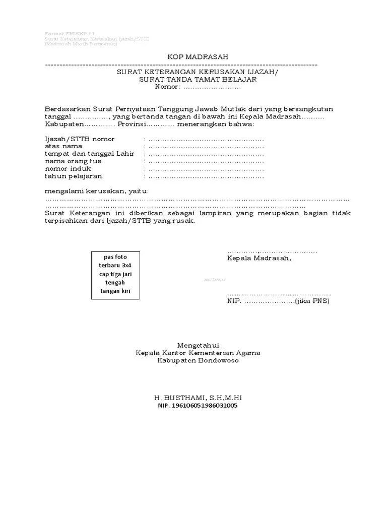 Surat Keterangan Kerusakan Ijazah | PDF