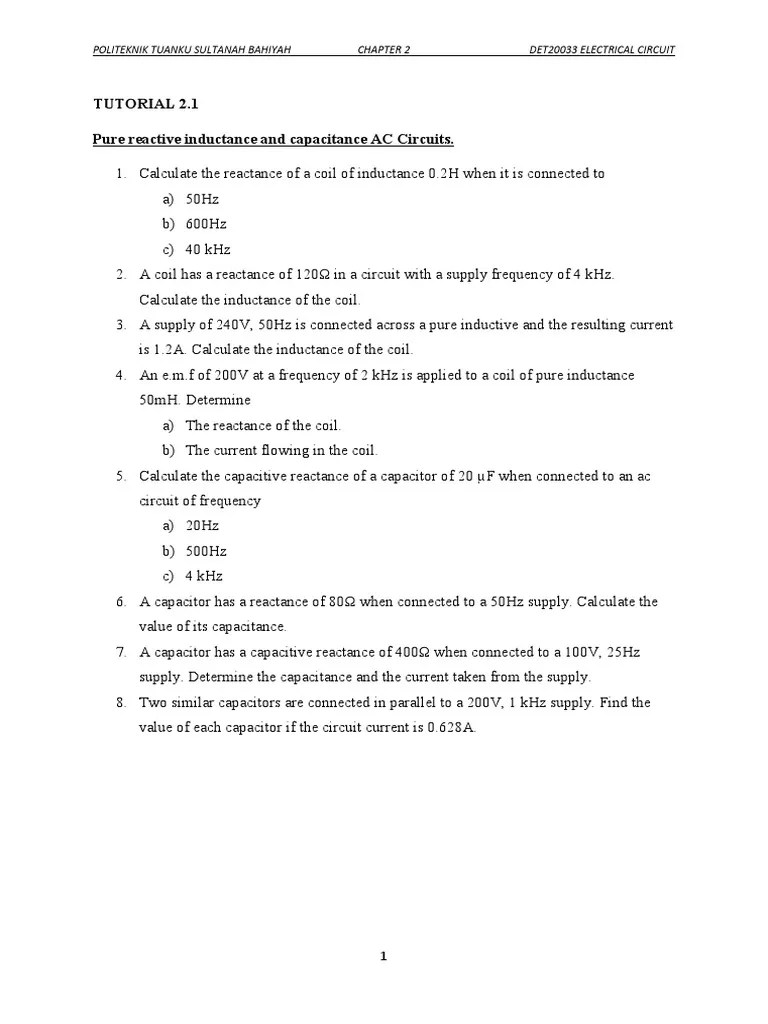 Tutorial Chapter 2 | PDF | Electrical Impedance | Series And Parallel ...