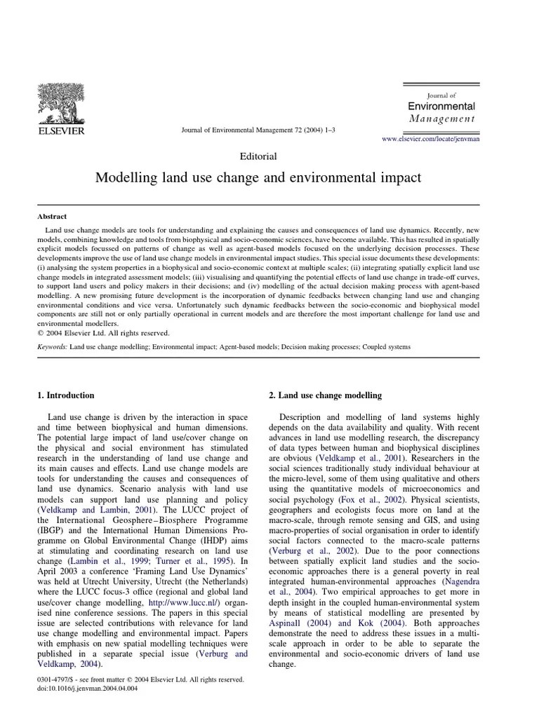 2004-Modelling Land Use Change And Environmental Impact | PDF | Agent Based Model | Science